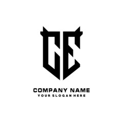 CE Initial letter Shield vector Logo Template Illustration Design, black and white color