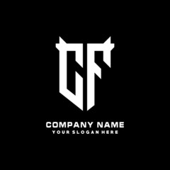 CF Initial letter Shield vector Logo Template Illustration Design, black and white color