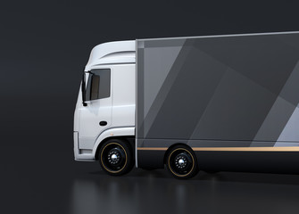Side view of Silver Heavy Electric Powered Truck on black background. 3D rendering image. 