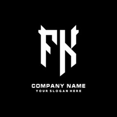 FK Initial letter Shield vector Logo Template Illustration Design, black and white color