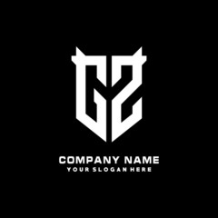 GZ Initial letter Shield vector Logo Template Illustration Design, black and white color