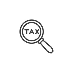 Tax search line icon. linear style sign for mobile concept and web design. TAX analysis magnifier outline vector icon. Symbol, logo illustration. Vector graphics