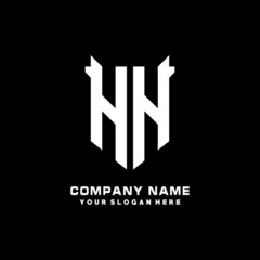 Fototapeta na wymiar HH Initial letter Shield vector Logo Template Illustration Design, black and white color