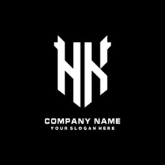 Fototapeta na wymiar HK Initial letter Shield vector Logo Template Illustration Design, black and white color