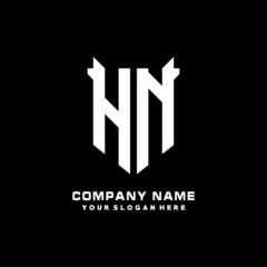 Fototapeta na wymiar HN Initial letter Shield vector Logo Template Illustration Design, black and white color