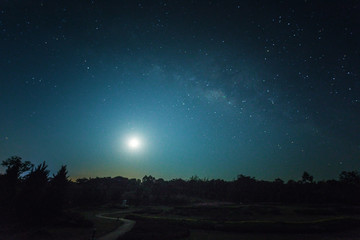 Fototapeta premium Clear sky at night with full moon, Night landscape with full moon and milky way