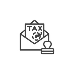 Envelope with tax declaration line icon. linear style sign for mobile concept and web design. Tax letter stamp outline vector icon. Symbol, logo illustration. Vector graphics