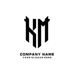 KM Initial letter Shield vector Logo Template Illustration Design, black and white color