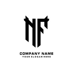 NF Initial letter Shield vector Logo Template Illustration Design, black and white color