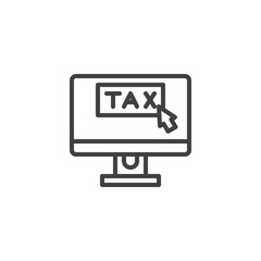 Taxes pay display line icon. linear style sign for mobile concept and web design. Online taxes pay outline vector icon. Symbol, logo illustration. Vector graphics
