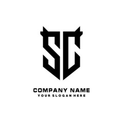 SC Initial letter Shield vector Logo Template Illustration Design, black and white color