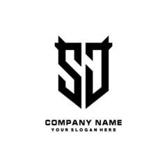 SJ Initial letter Shield vector Logo Template Illustration Design, black and white color
