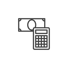 Calculator and money bill line icon. linear style sign for mobile concept and web design. Counting money outline vector icon. Symbol, logo illustration. Vector graphics