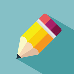 Pencil flat icon with long shadow on color background