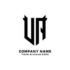 UA Initial letter Shield vector Logo Template Illustration Design, black and white color
