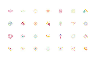 bundle of fireworks explosion splash set icons