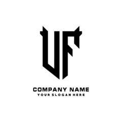 UF Initial letter Shield vector Logo Template Illustration Design, black and white color