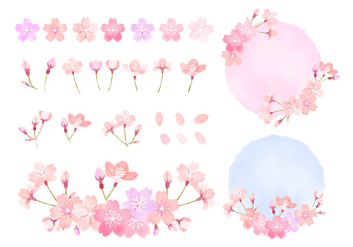  水彩　手描き風　桜のイラスト素材セット