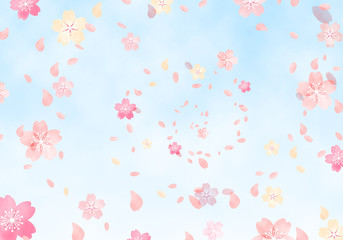 水彩　手描き風　桜と空の背景イラスト　04