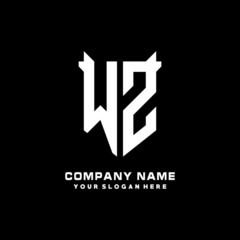 Fototapeta na wymiar WZ Initial letter Shield vector Logo Template Illustration Design, black and white color