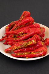 Indian Homemade Red Chilli Pickle Also Know as Mirchi Ka Achar, Loncha or Laal Mirch Ka Achar