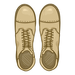 Vector Cartoon Beige Army Boots. Sand Color High Military Shoes.