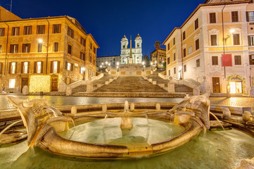 The famous Spanish Steps in Rome at night