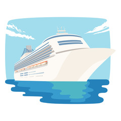 船のイラスト。広い世界の海を旅する豪華客船。 © yukimco