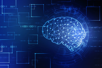 2d illustration Concept of thinking, background with brain, Abstract Artificial intelligence. Technology web background