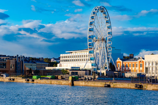 Helsinki. Finland. Ferris Wheel in Helsinki. Panorama of the city promenade. Embankment of the Baltic Sea. Marina Traveling to European cities. Scandinavia. Tour to Helsinki. Cruise to Finland