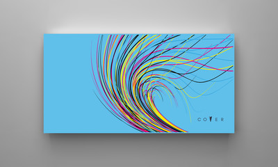 Сover design template. Curved lines with perspective effect. Optical fiber. 3d abstract background. Vector illustration.