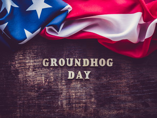 Groundhog Day Background. Close-up, top view, isolated. Congratulations for friends, loved ones, relatives and colleagues
