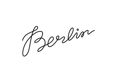 Berlin inscription continuous line drawing, hand lettering small tattoo, print for clothes, t-shirt, emblem or logo design, one single line on a white background, isolated vector illustration