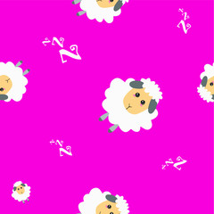 Cute sheeps on green background. Seamless pattern.