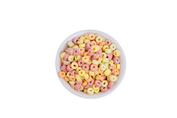 Top view of cereal on isolated white background