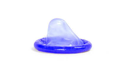 Blue condom, isolated