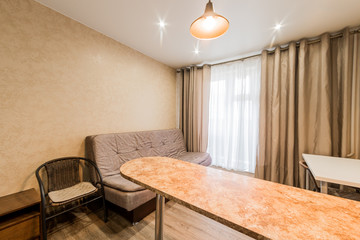 Russia, Moscow- September 05, 2019: interior room apartment modern bright cozy atmosphere. general cleaning, home decoration, preparation of house for sale