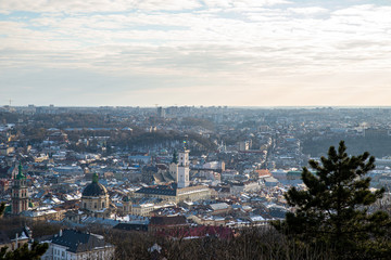 Fototapeta na wymiar panoramic view of lviv ukraine city winter time