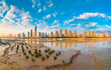 The urban scenery of the CBD of the strait financial street and the CBD of the south of the Yangtze river in fuzhou city, fujian province, China