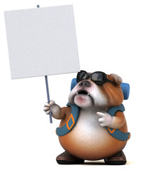 Fun backpacker bulldog cartoon character