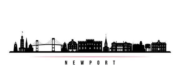 Newport skyline horizontal banner. Black and white silhouette of Newport, Rhode Island. Vector template for your design. - obrazy, fototapety, plakaty