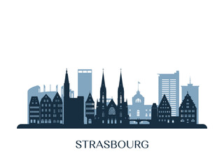 Strasbourg skyline, monochrome silhouette. Vector illustration. - obrazy, fototapety, plakaty