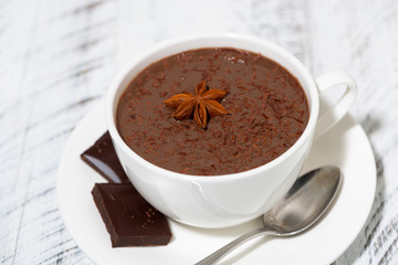 cup of hot spiced chocolate on white table