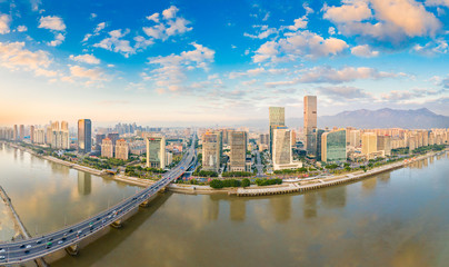 Fototapeta na wymiar The urban scenery of the CBD of the strait financial street and the CBD of the south of the Yangtze river in fuzhou city, fujian province, China