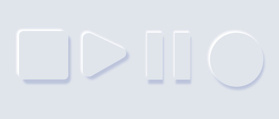 white blank player buttons play stop pause record with shadows