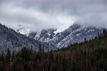 Montana Mountains Disappearing Into Clouds in Winter