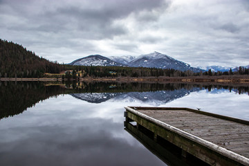 Old Wooden Dock on Calm Peaceful Montana Lake in Winter