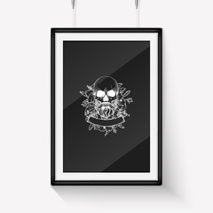 Skull with moustaches and beard