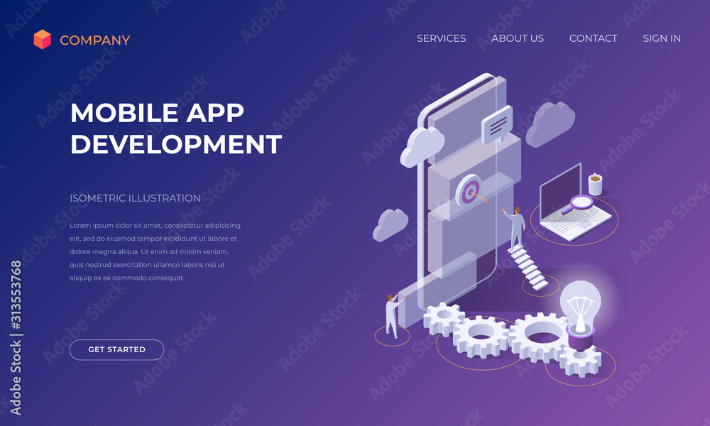 Poster landing page for mobile app development