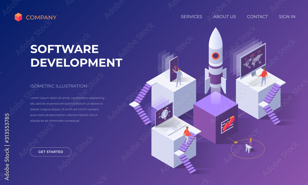 Poster landing page for software development